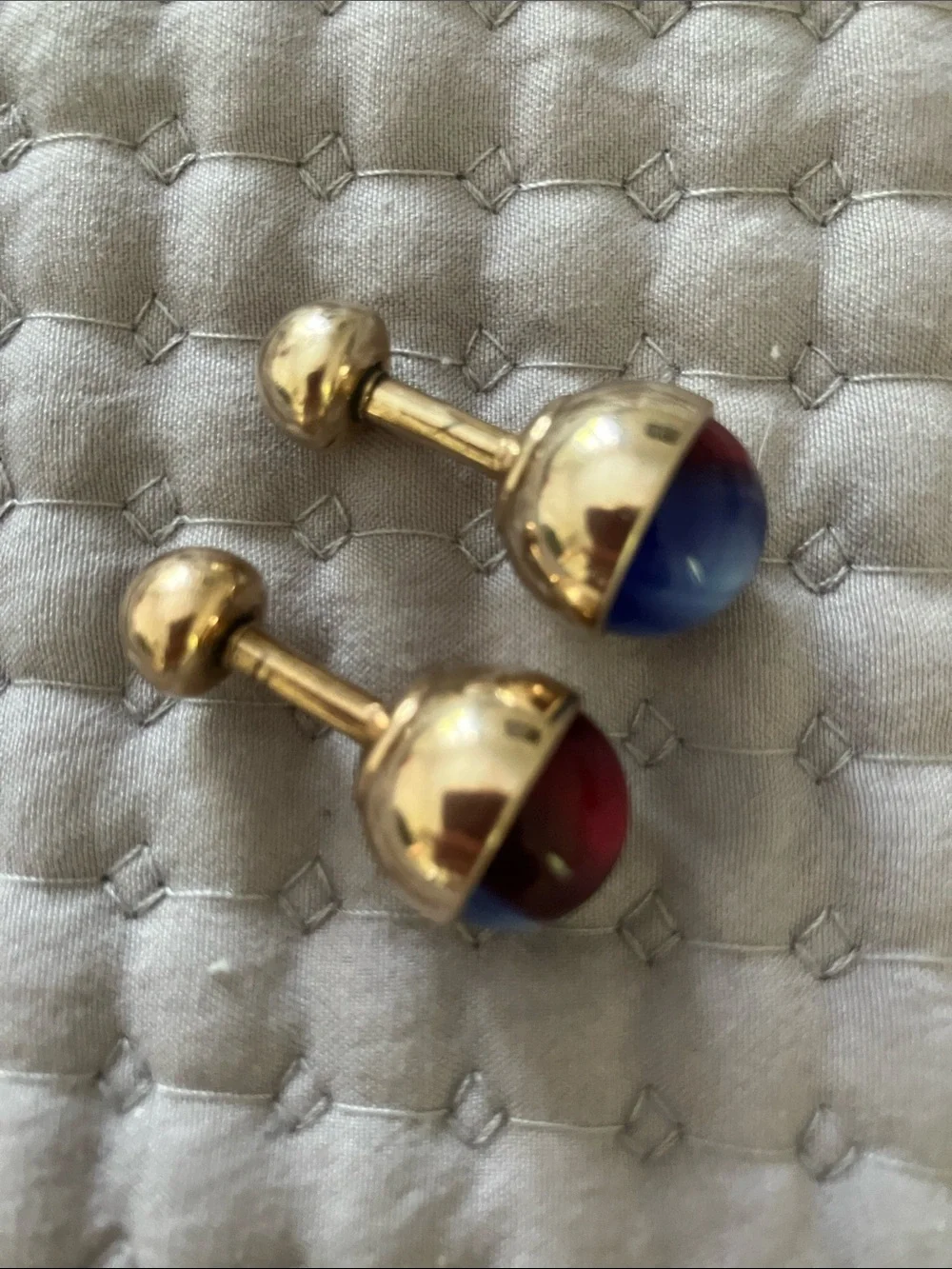 Gold-Tone Red & Blue Glass Ball Cufflinks